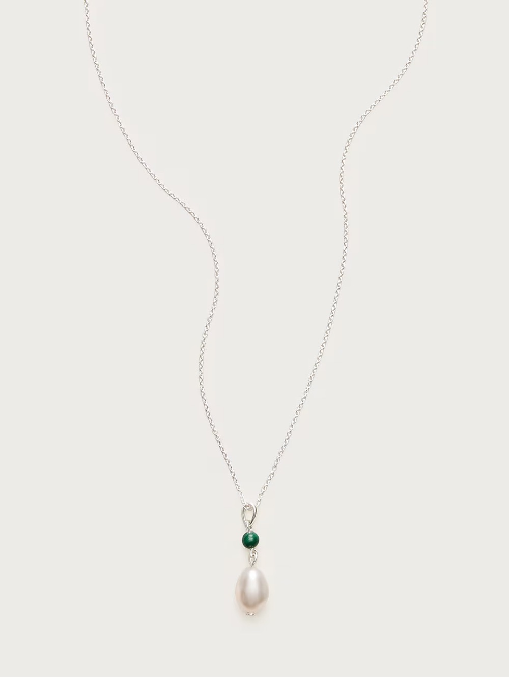 Sterling Silver Pearl Drop Necklace With Green Accent
